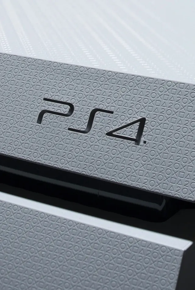 PS4 console detail with patterned surface, technical, photographic, cool