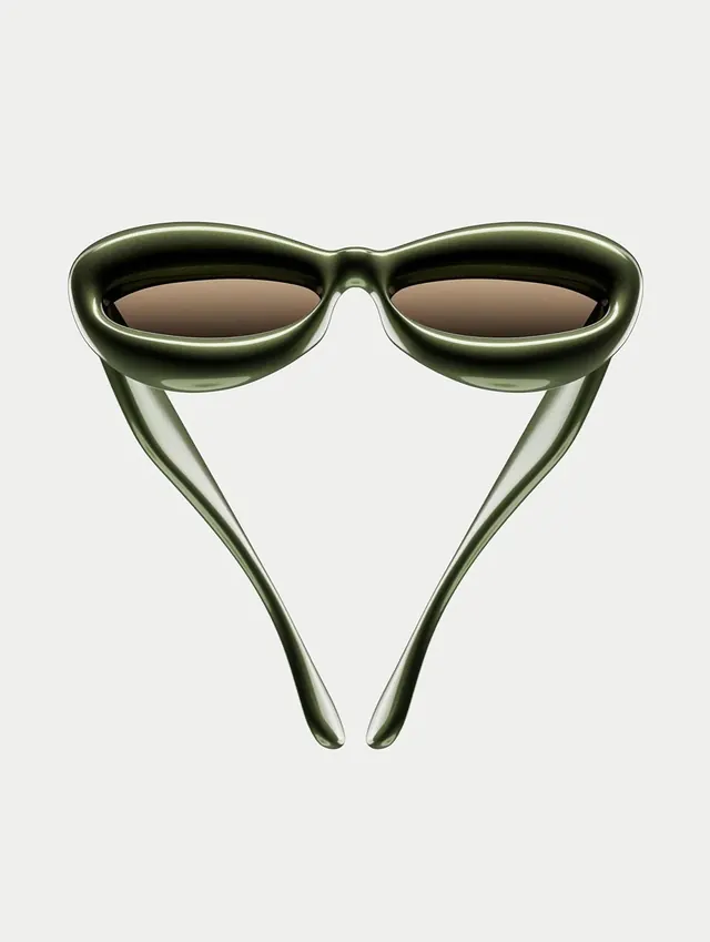 Minimalist olive sunglasses on light background, minimal, 3d-render, light