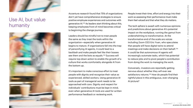 Use AI but value humanity text slide, editorial, minimal, light