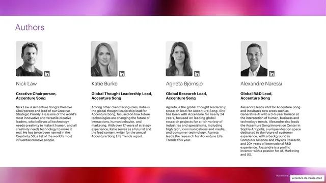 Authors four-column profile slide, editorial, minimal, light
