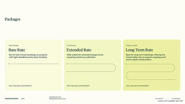 Packages pricing tiers, editorial, minimal, light
