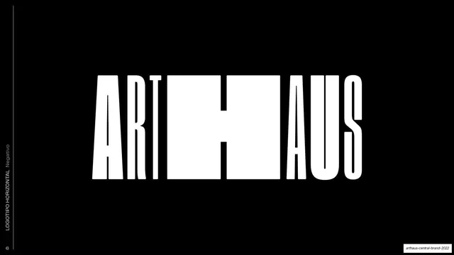 Horizontal logotype, negative, brutalist, editorial, dark