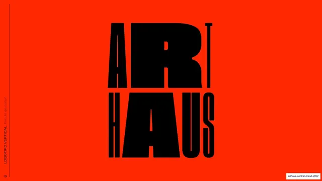 Vertical logotype on color background, brutalist, swiss, vibrant
