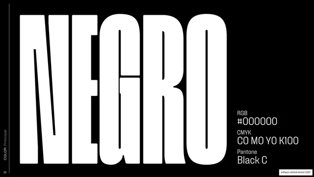 NEGRO primary color swatch, editorial, swiss, dark