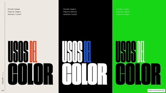 ARTHAUS color usage (Usos del color), editorial, swiss, high-contrast