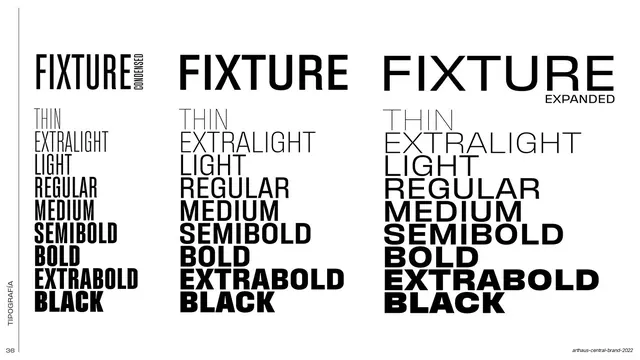 Fixture family weights across three widths, editorial, swiss, light