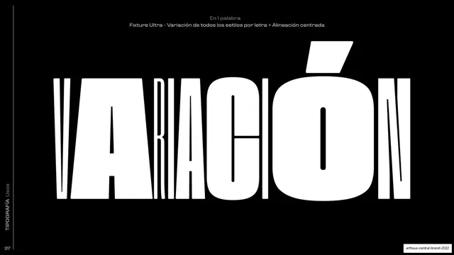 Per-letter style variation, centered, editorial, brutalist, dark