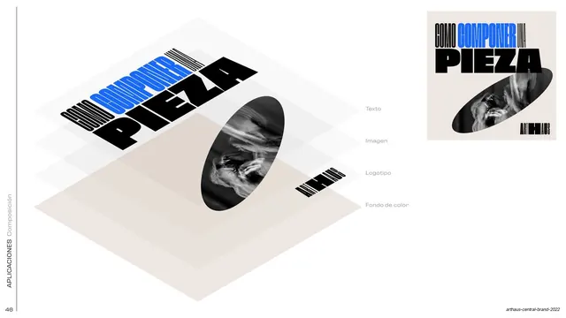 Rotated-portrait composition layer diagram, editorial, swiss, light