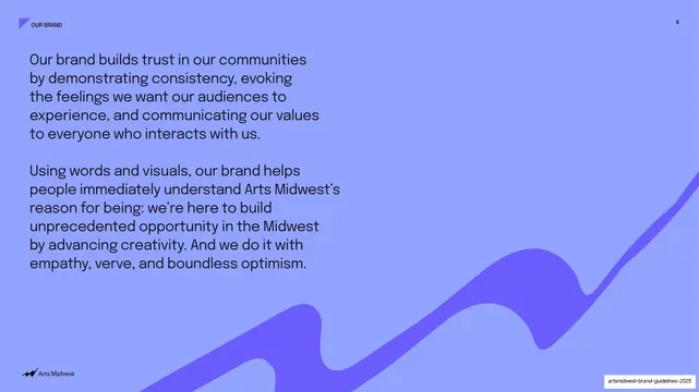 Our brand builds trust statement on periwinkle, minimal, editorial, vibrant