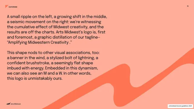 Logo concept statement on coral, minimal, editorial, warm
