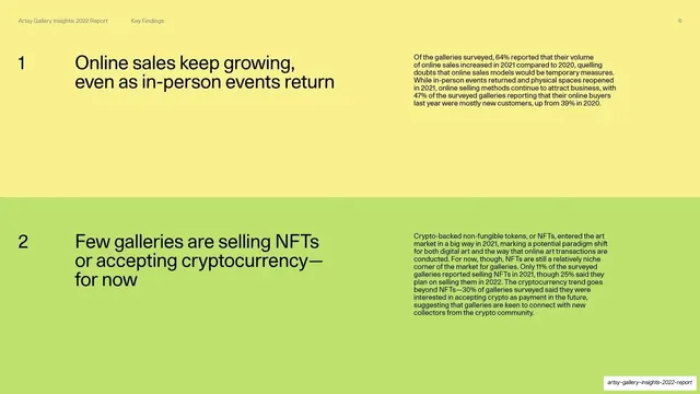 Key Findings 1 and 2 (online sales, NFTs)