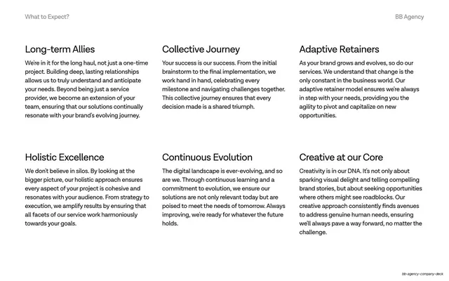 What to expect, partnership values grid