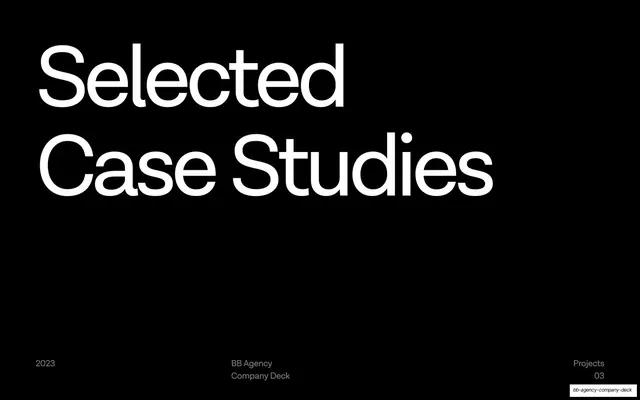 Selected Case Studies section divider, minimal, swiss, dark