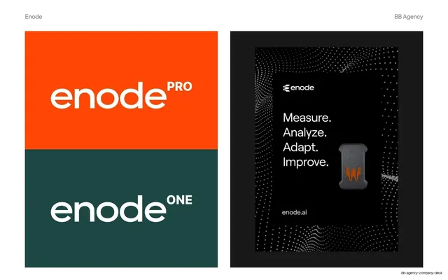 Enode logo lockups and brand poster, minimal, editorial, light