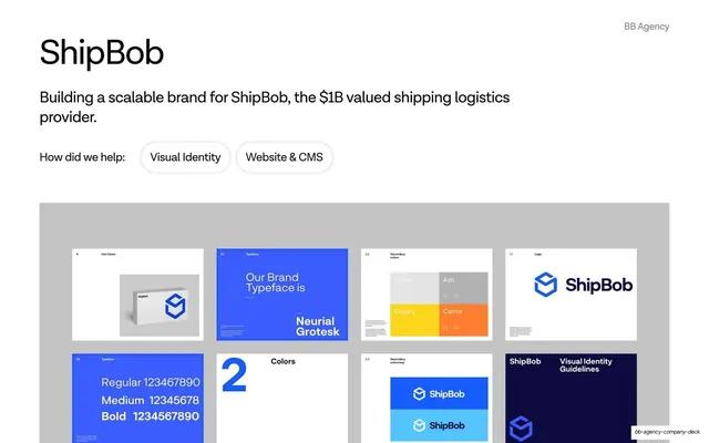 ShipBob case-study cover with brand-system grid