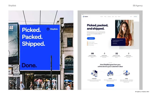 ShipBob billboard and homepage two-up