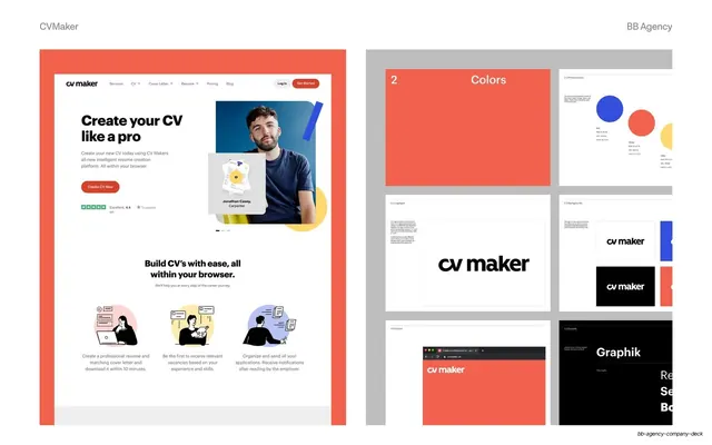 CVMaker homepage and brand-system two-up