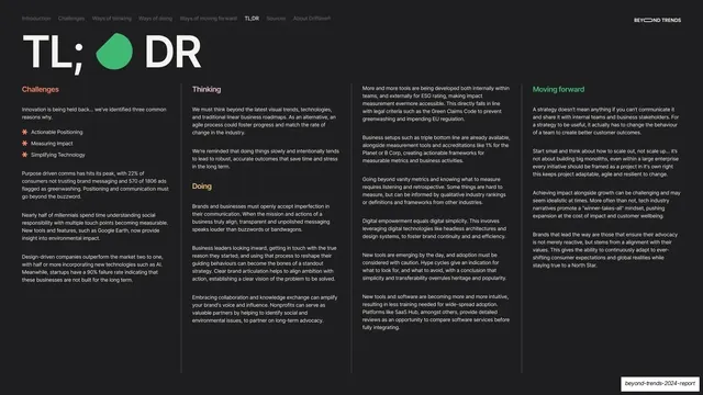TL;DR four-column recap, editorial, dark-mode, dark
