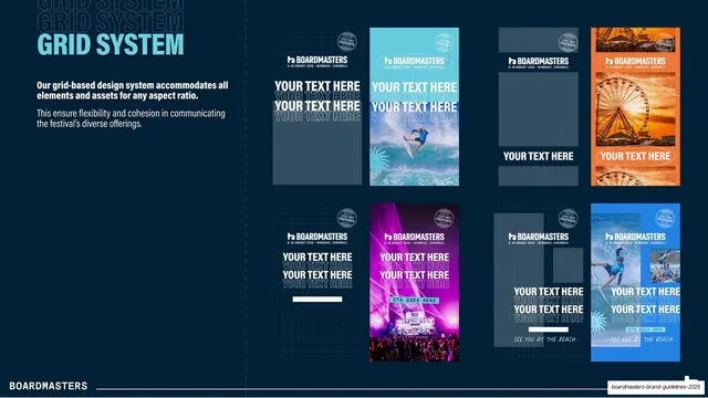 Grid system across formats, technical, editorial, dark