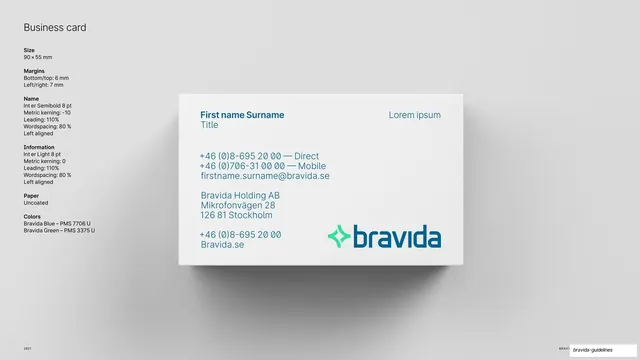 Business card front spec