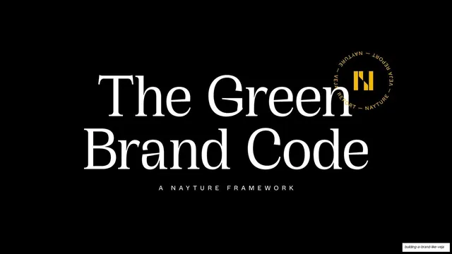 The Green Brand Code section title, editorial, dark-mode, dark