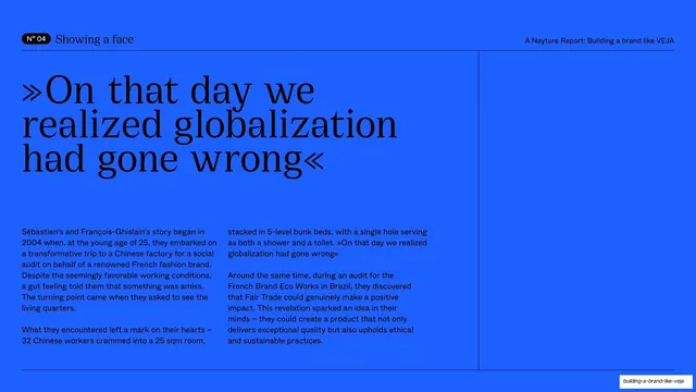Globalization had gone wrong" blue pull-quote, editorial, swiss, vibrant
