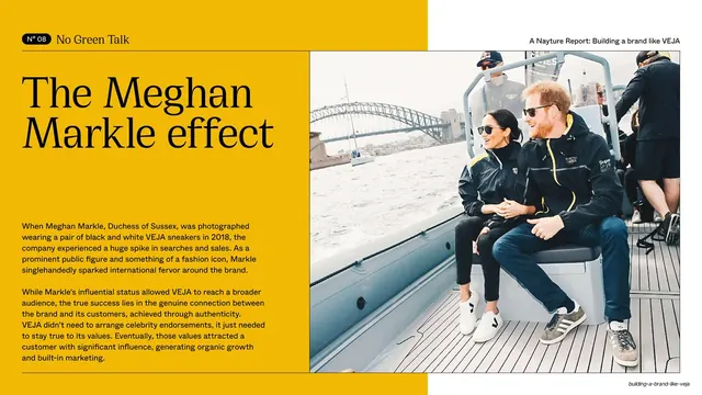 The Meghan Markle effect" gold slide with sailing photo, editorial, swiss, vibrant