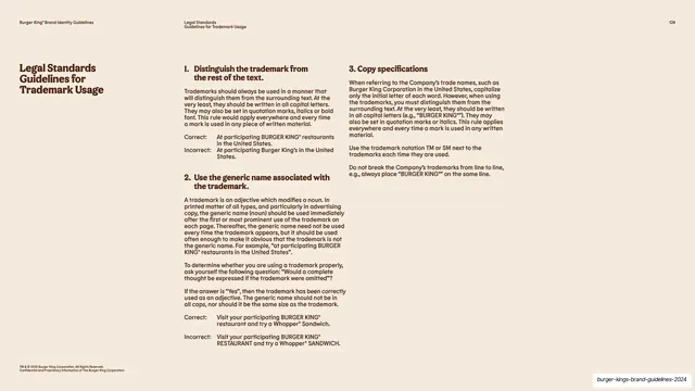 Legal Standards trademark usage three-column text