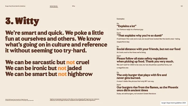 BK tone of voice "Witty" with do and don't examples