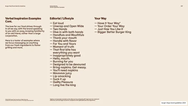 Verbal inspiration examples continued, editorial and "Your Way" lists