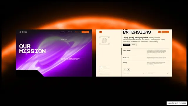 Evmos mission and EVM Extensions screens
