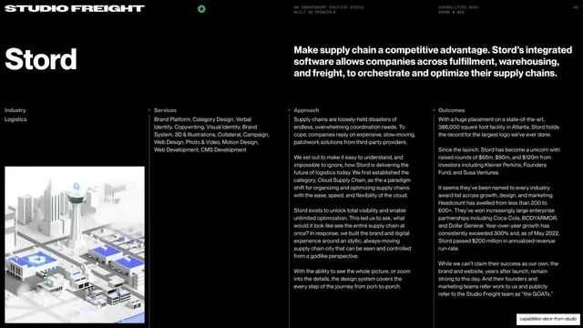Stord case-study intro (Industry / Services / Approach / Outcomes)