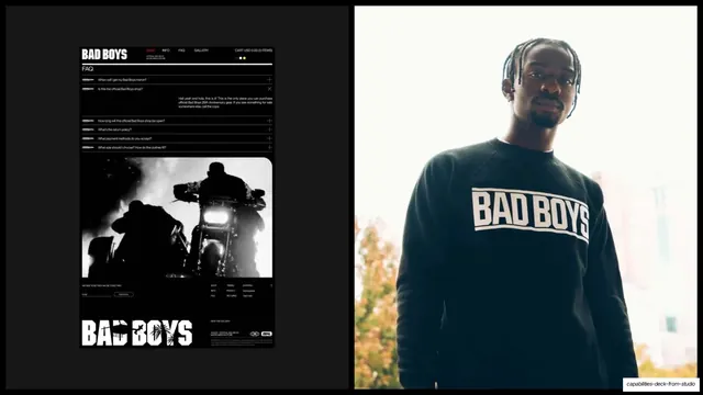 Bad Boys FAQ page and crewneck portrait