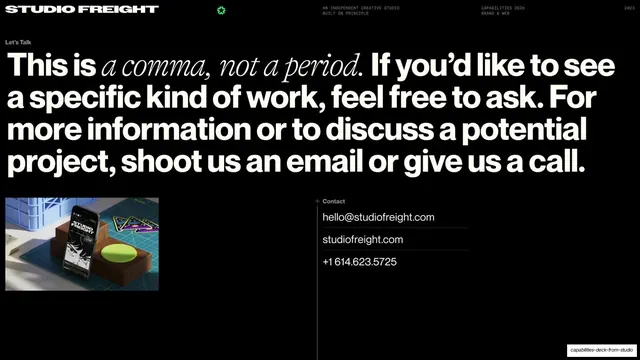 Studio Freight contact close (This is a comma, not a period)