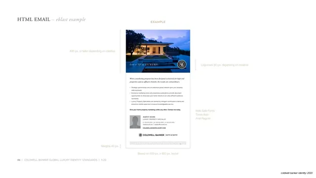 HTML email eblast example with specs