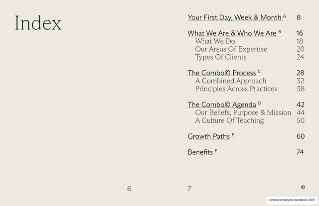 Index / table of contents, editorial, minimal, light