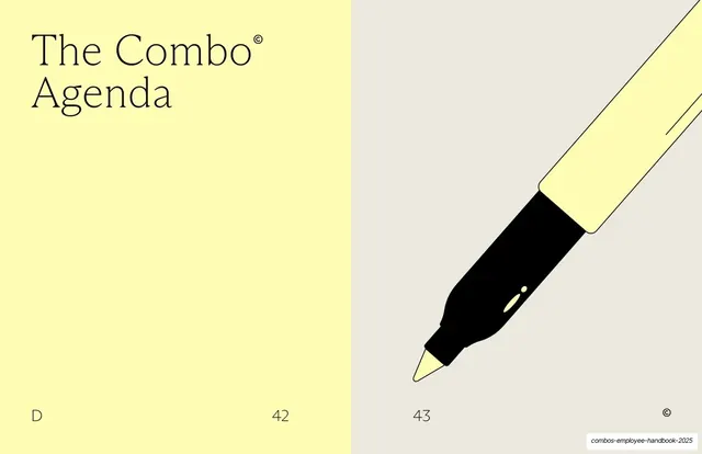 The Combo Agenda section spread, editorial, minimal, warm