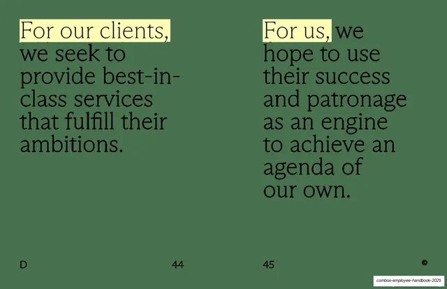 For our clients / For us statement spread