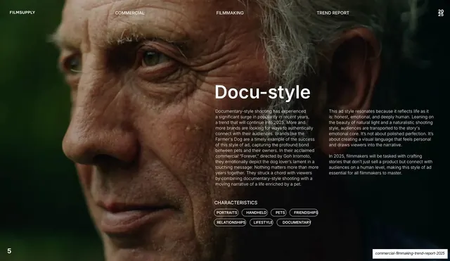 Docu-style trend, editorial, dark-mode, dark
