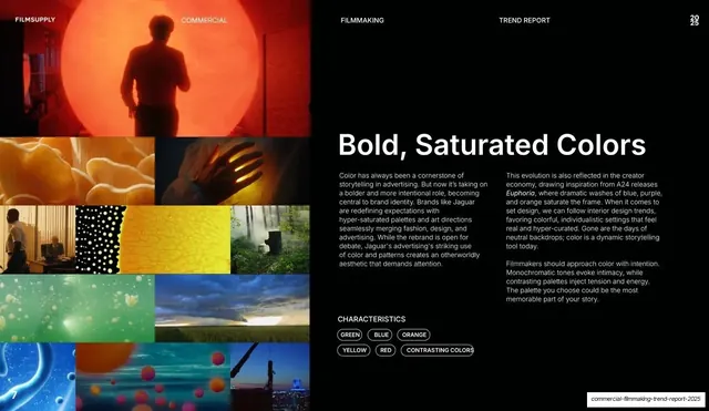 Bold, Saturated Colors trend, editorial, dark-mode, dark