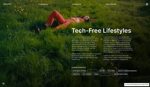 Tech-Free Lifestyles trend, editorial, dark-mode, dark