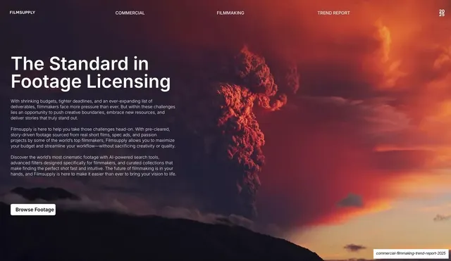 The Standard in Footage Licensing (closing CTA), editorial, dark-mode, dark