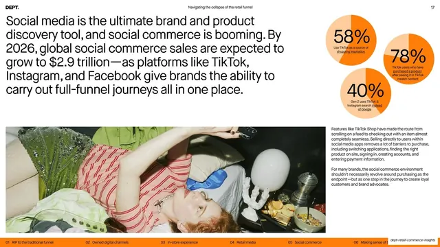 Social commerce growth statement with stat donuts and photo