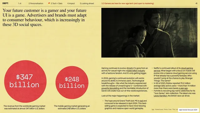 Gaming market dual red-circle stats, editorial, swiss, light