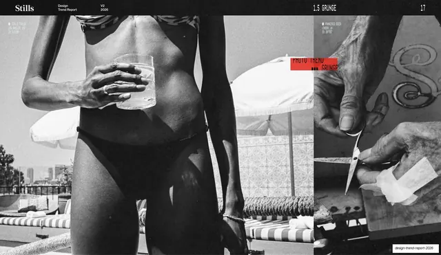Grunge imagery spread, beach and craft hands