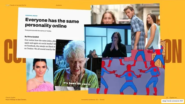 Personal brand meme collage on yellow, maximalist, editorial, vibrant