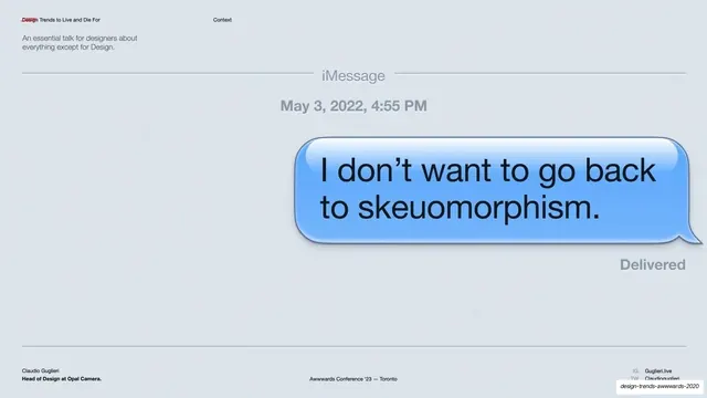 Skeuomorphism iMessage bubble, editorial, minimal, light