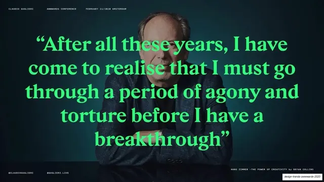 Hans Zimmer agony-and-breakthrough quote, editorial, photographic, dark