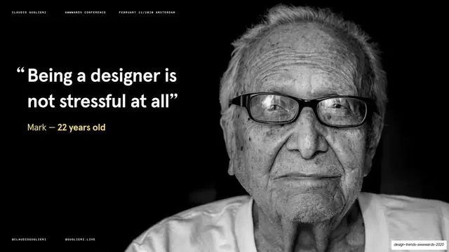 Being a designer is not stressful" portrait quote, editorial, photographic, dark