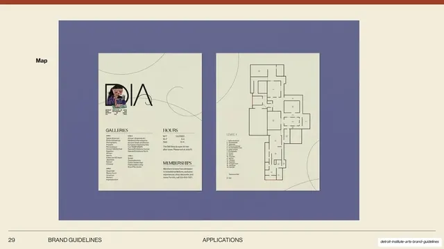 DIA gallery guide and floor map, editorial, minimal, light